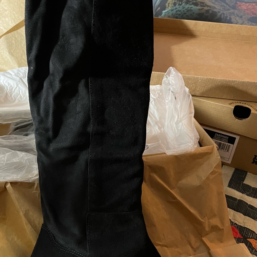 Lucky Black Suede and Stretch Knee-High Boots 7.5 medium new in box